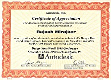 Autodesk Grand Prize certificate, 1998